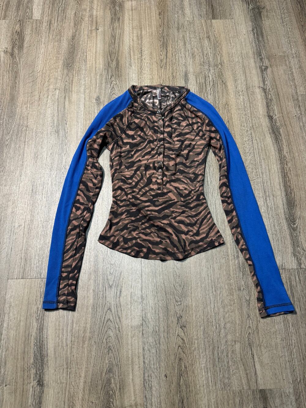 Free People Movement Long Sleeve Brown Animal Print Top